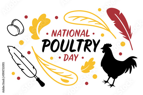 Poultry Celebration Vector, National Poultry Day Illustration of Chickens and Birds