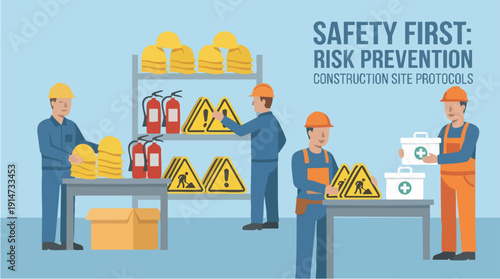 Construction workers in safety gear.