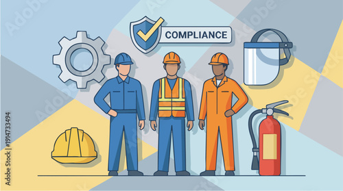 Construction workers in safety gear.