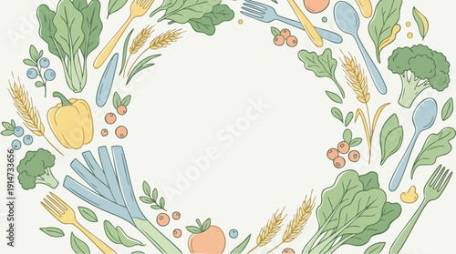 Colorful illustration of food items.