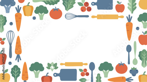 Colorful Kitchen Utensils and Vegetables Illustration.