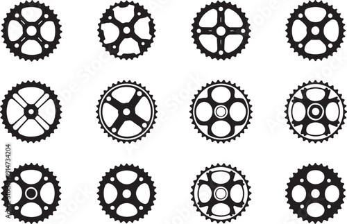 Black and white bicycle chainrings with different tooth patterns