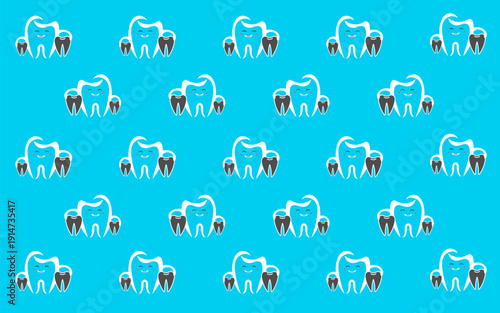Seamless tooth icon pattern symbolizing parental protection and gentle care for children's dental health. Clean, friendly design representing safety, hygiene, love and family-focused healthcare visual