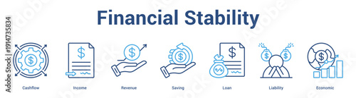 Financial Stability web banner icon set vector illustration concept for business with icon of Cashflow, Income, Revenue, Saving, Lo.