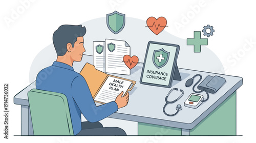 Doctor man sitting at desk.