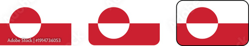 Greenland flag vector icons, isolated. Distinct red and white emblem in standard and rounded shapes for clean digital display and global symbolic representation