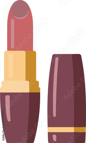 Elegant pink lipstick in its modern tube, with the cap placed beside it, perfect for beauty, cosmetic, and makeup-themed graphic designs
