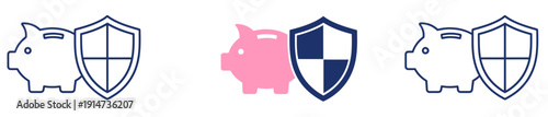 Essential secure financial planning concept showcasing robust piggy bank and shield icons for comprehensive savings protection and wealth management strategies