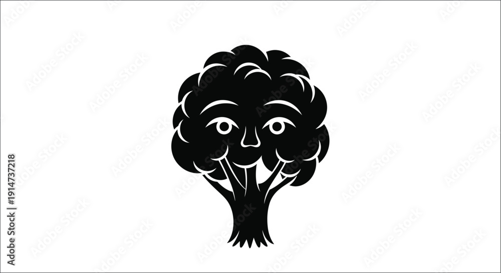 Fototapeta premium A black silhouette of a tree with a human face incorporated into its design