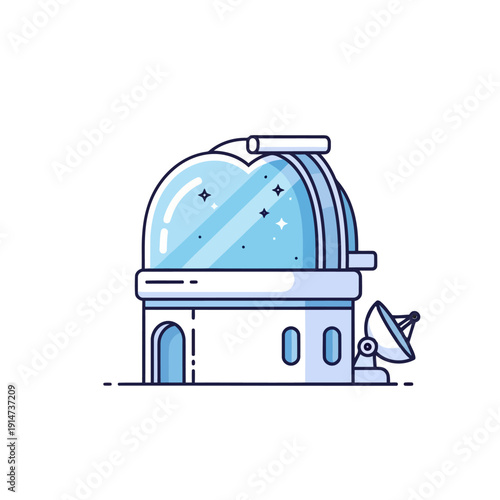 Stylized astronomical observatory building with an open dome for stargazing.