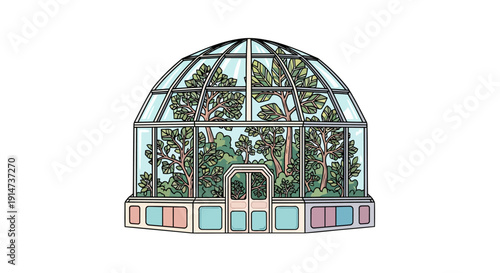 Architectural illustration of a classic domed glass greenhouse conservatory.