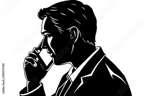 Silhouette of man talking on cell phone male person, silhouette, man, male, person, talking, speaking, phone, cell phone, mobile phone, communication, conversation, technology, hand, ear, head, profil