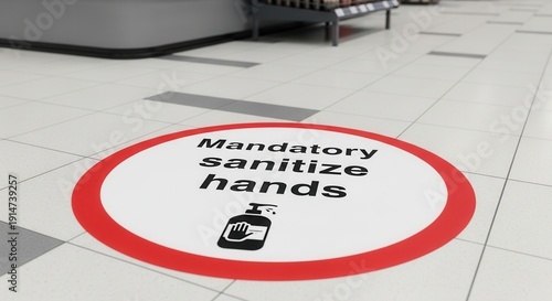 Essential Hygiene Instruction Floor Sign Emphasizing Hand Sanitization Protocols in Public Areas