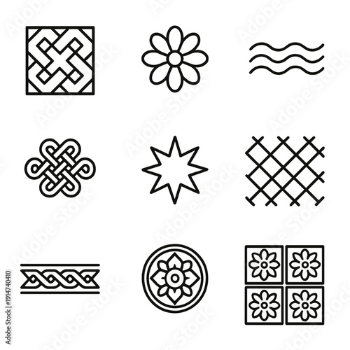 Geometric and floral symbols on gradient background for design inspiration