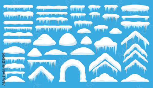 Winter Borders and Snow Elements: Icicles, Frost Decorations and Seasonal Holiday Graphic Designs