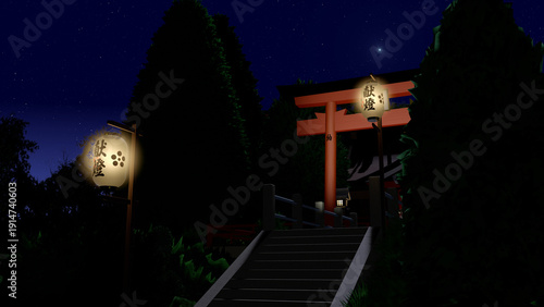 アニメーションの背景に使える『夜の神社』
