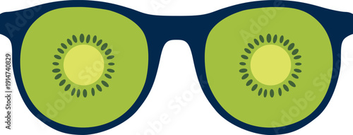 Sunglasses with kiwi instead of lenses on a transparent background.