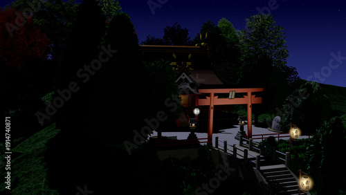 アニメーションの背景に使える『夜の神社』