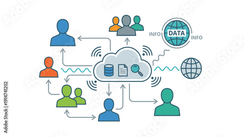 Connecting People Cloud Data Information Digitally d flat vector isolated white background