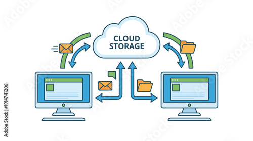 Digital Data Transfer Computers Cloud Storage d flat vector isolated white background