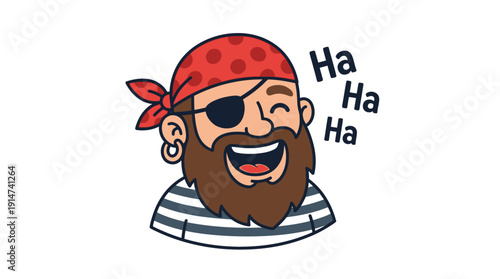 Happy Pirate Character Eye Patch Bandana Laughing d flat vector isolated white background