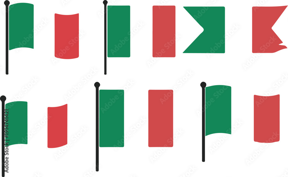 Fototapeta premium Set of italian flag icons in various shapes and styles on white background