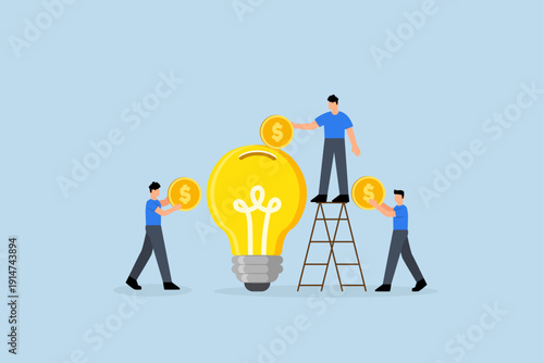 Fundraising idea, Business executives are contributing to the fundraiser for the new lightbulb project.