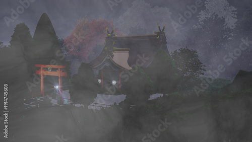 アニメーションの背景に使える『夜の神社』