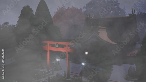 アニメーションの背景に使える『夜の神社』