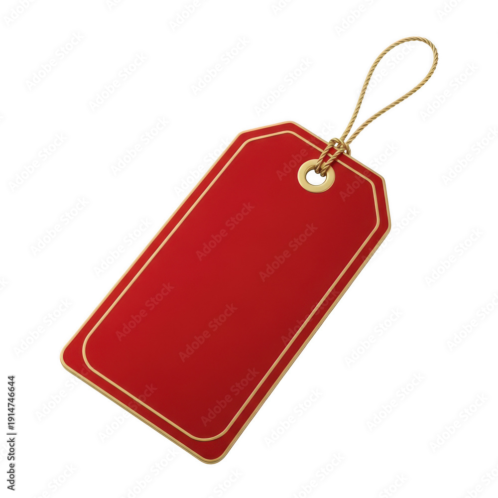 Fototapeta premium A vibrant red tag with a string attached, ready for labeling or decoration. isolated on transparent background