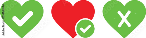 Three colored heart icons with different symbols