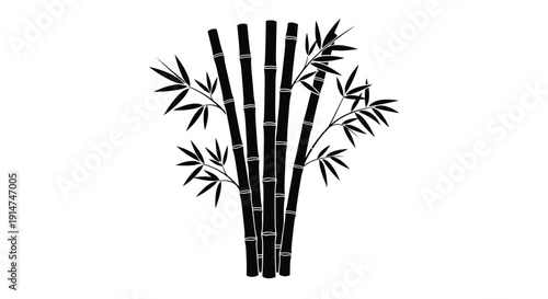 Simple black and white illustration of a bamboo plant with leaves