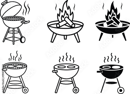 A collection of barbecue grills and fire pits for outdoor cooking