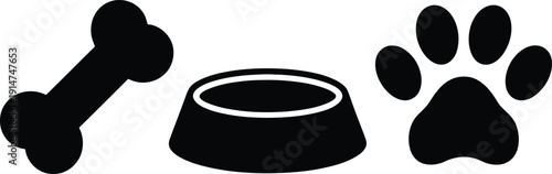 Black dog icons including bone bowl and paw