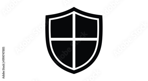 Simple black shield icon with a cross shape in the center