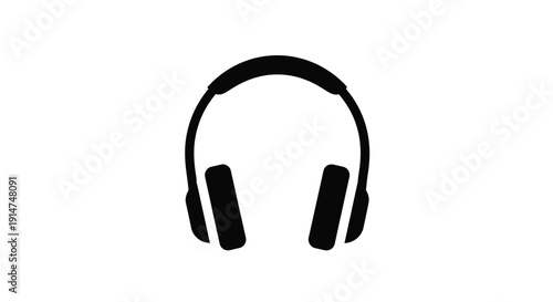Simple black silhouette of over ear headphones on a white background