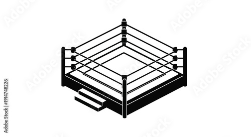 Isometric illustration of a boxing or wrestling ring in black and white