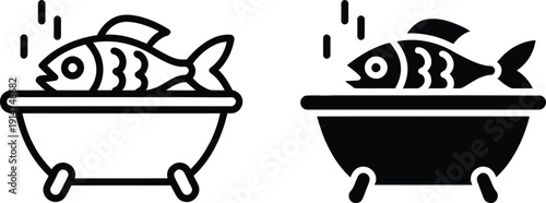 Fish taking a bath in different bathtubs