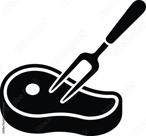 A steak with a fork and knife on a plate