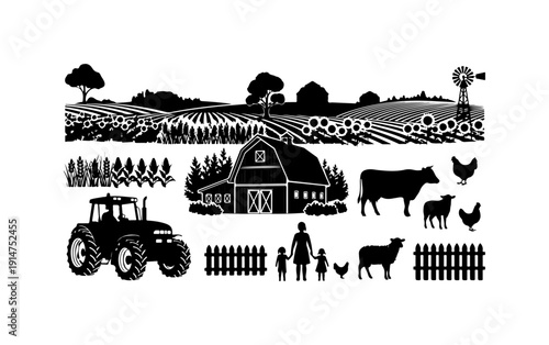 Rustic Farm Life and Agriculture Vector Illustration
