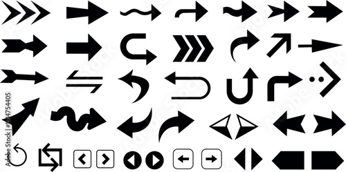 Collection of various black arrow icons on white background
