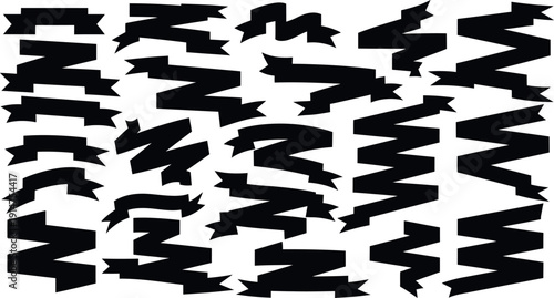 Ribbon banner design elements with black streamers