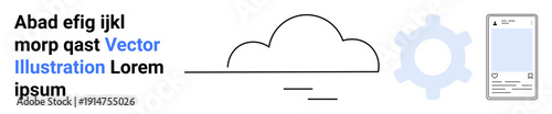 Cloud storage, technology operations, mobile apps, user interface, software settings, system management. ion of a cloud, gear icon and smartphone. Cloud storage and technology operations concept