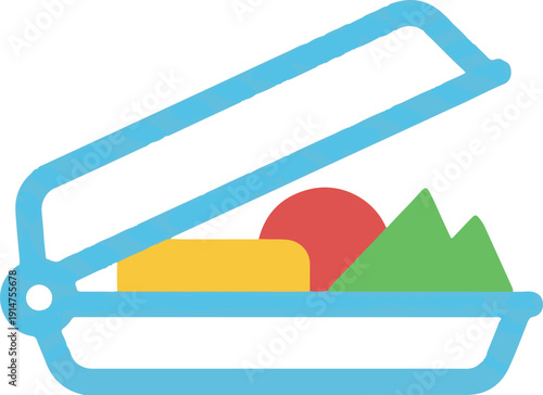 Healthy Lunch Box with Geometric Food Illustration 