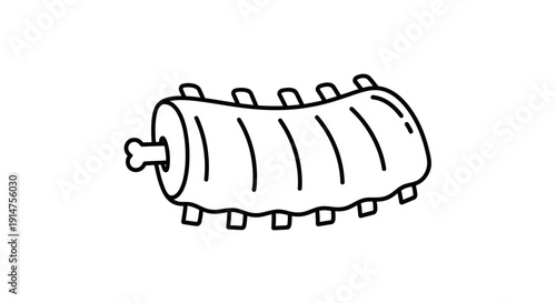 Simple black and white line drawing of a sausage on a white background.