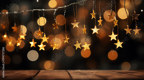 Creative Christmas background with white craft stars hanging