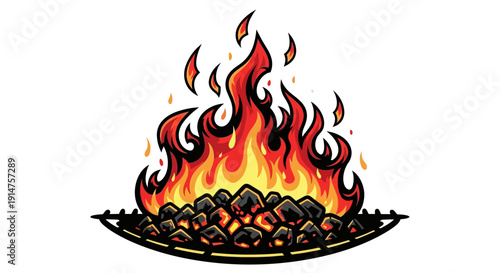 Illustration of a fire burning in a barbecue grill.