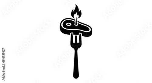 Black silhouette of a fork with a burning sausage on the prongs.