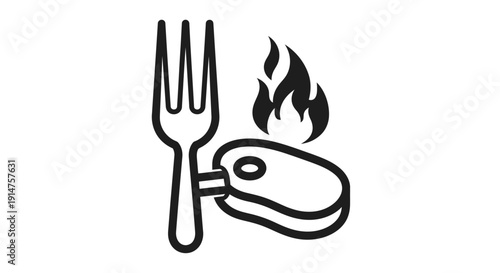 Grilled Meat with Fork and Flame Icon.