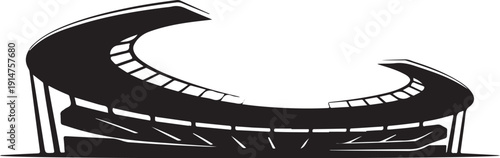 Black and white curved ramp structure with steps and railings